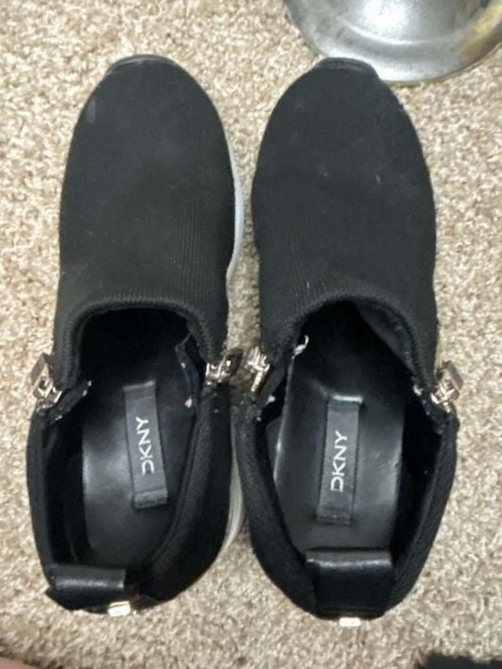 DKNY Black Knit Wedge Sneakers with Side Zip - Picture 9 of 11